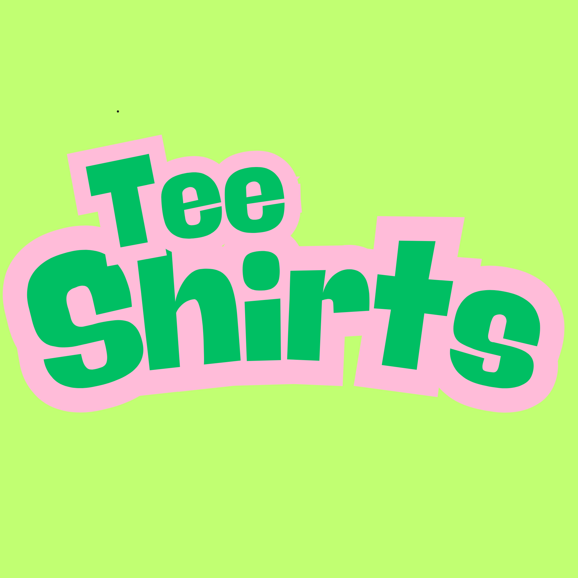 Text 'Tee Shirts' in green on a pink border with a green background